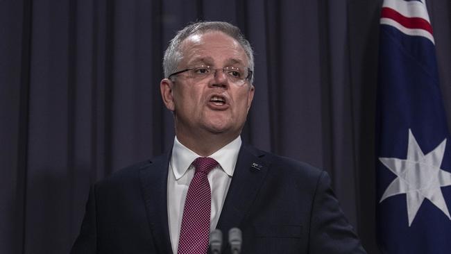 Prime Minister Scott Morrison updating the nation on new coronavirus restrictions on March 29. Picture: Gary Ramage/AAP Image