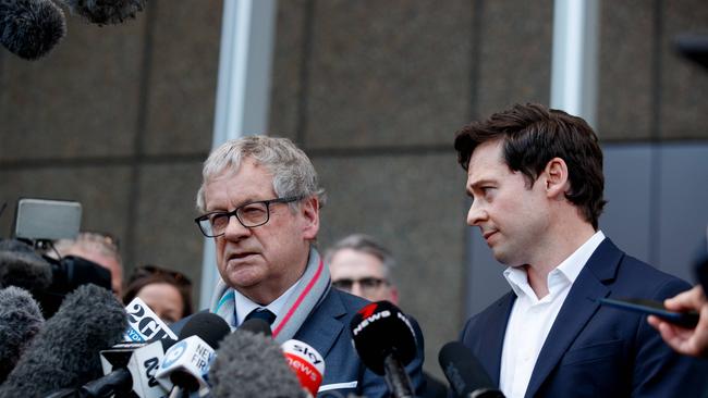 Journalists Chris Masters and Nick McKenzie address media after the judgment. Picture: NCA NewsWire / Nikki Short