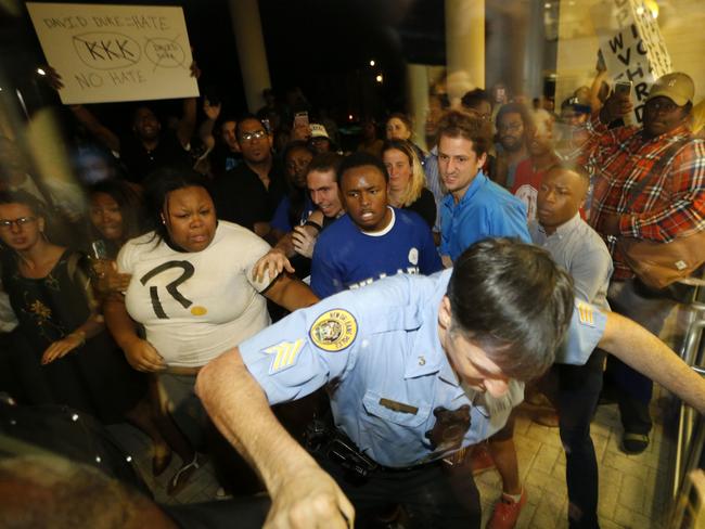 A heated protest against former Ku Klux Klan leader and Senate candidate David Duke in New Orleans last week came as fears of election day violence grow. Picture: Gerald Herbert/AP