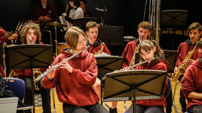 Aberfoyle Park high School orchestra performs in the new theatre. Picture: Tom Huntley