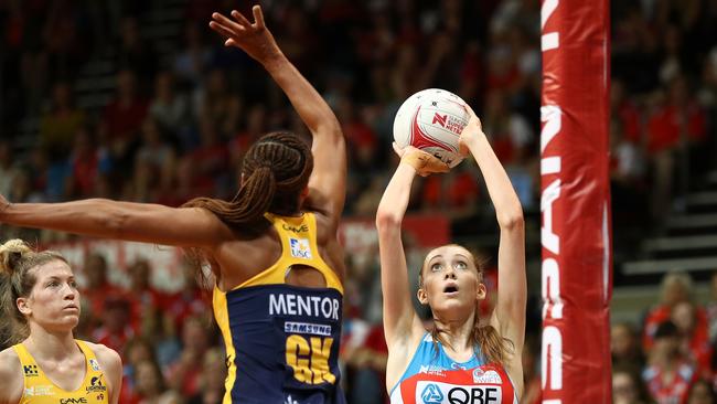 Helen Housby of the Swifts shoots at goal during the round eight Super Netball match between the NSW Swifts and the Sunshine Coast Lightning. Picture: Getty