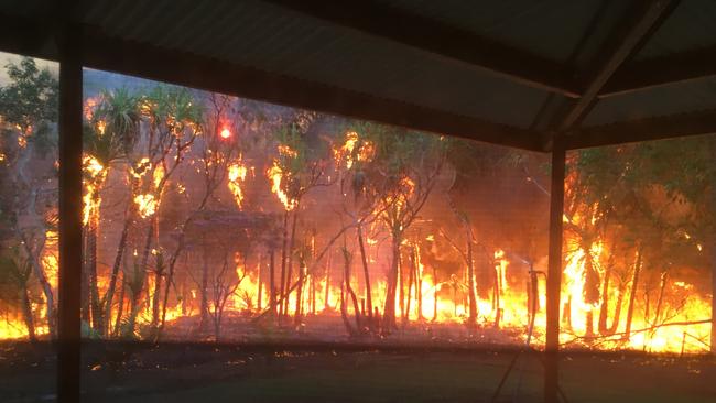 The fire in Noonamah came close to the Hopkins' home on Monday night. Picture: Leanne Hopkins