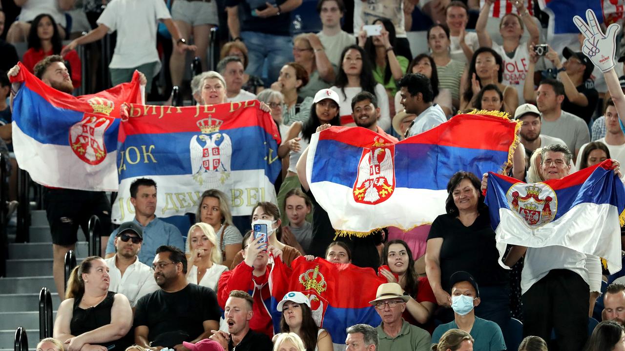 Novak had plenty of support. Photo by Kelly Defina/Getty Images