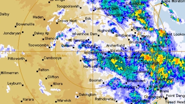 Rainfall radar for the southeast coast of Queensland. Picture: Bureau of Meteorology