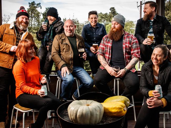 24/6/2019 Beer & BBQ Festival director Gareth Lewis, Karena Armstrong from Salopian Inn, Chef Simon Bryant, David Swaine, and Sharon Romeo from Fino, Gus Love from Pink Moon Saloon, Aaron Sandow BBF entertainment director and Emma McCaskill from Sparkke at The Whitmore to promote Food For Thought at Beer and BBQ. Picture MATT TURNER.