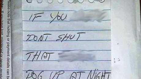 This note was left in a family's letterbox. Picture: Molly Glassey