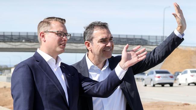 Transport Minister Stephan Knoll and Premier Steven Marshall say the proposed changes will the biggest public transport reform in generations. Picture: Russell Millard