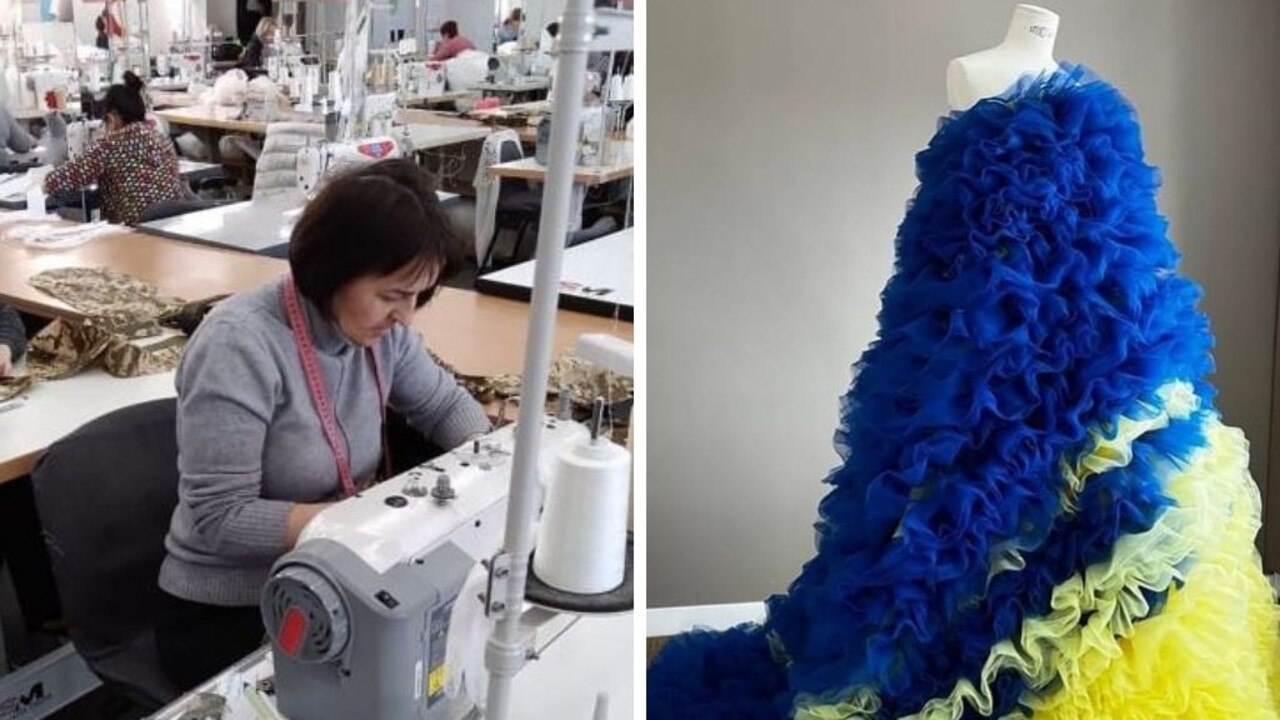 Employees based in Poland have been busy creating special yellow and blue Ukrainian themed dresses to sell to fundraise for Ukraine. Picture: Milla Nova via CNN.