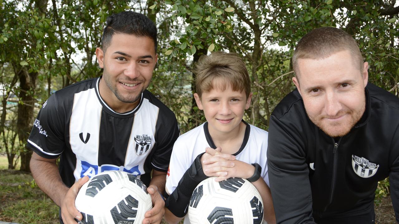 Willowburn players Adnan Alharoni, Dylan Cussrow and club president/coach Gerard Alchin.