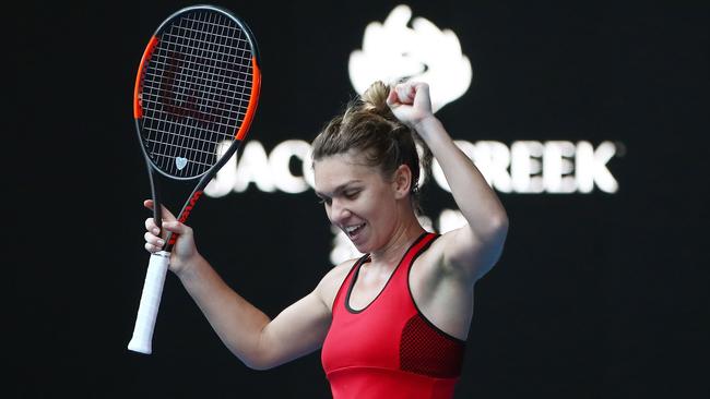 Simona Halep hasn’t sported any sponsor labels in Melbourne. Pic: Getty Images