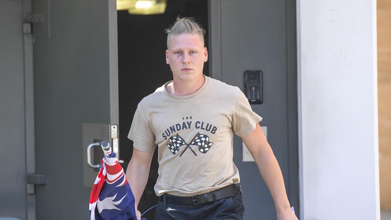 Nathan Bull on bail is seen leaving the Adelaide Magistrates court. Picture: Newswire