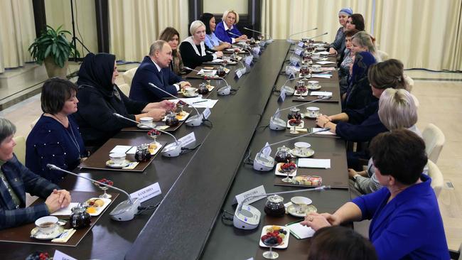 Russian President Vladimir Putin meets mothers of Russia's servicemen. Picture: AFP.