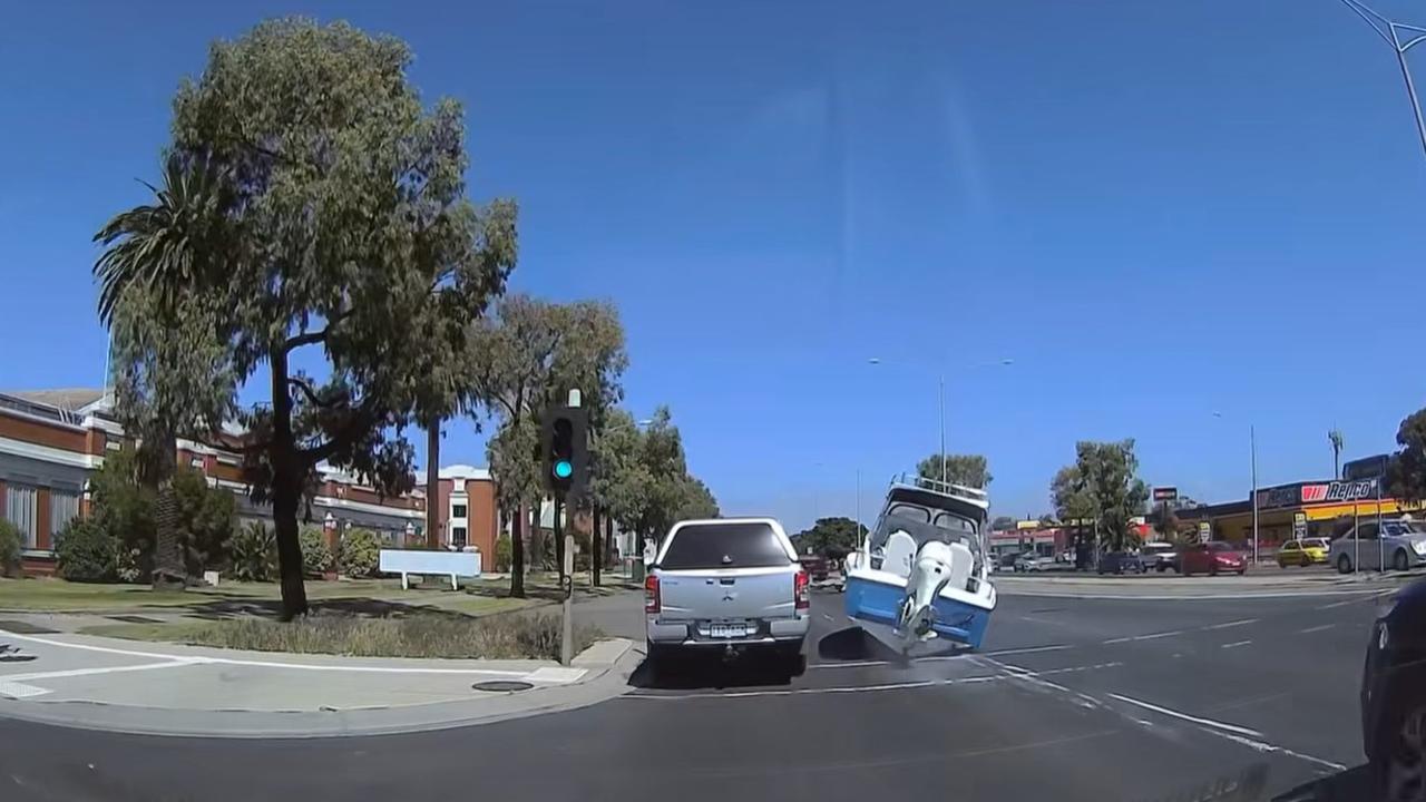 A boat fell off a trailer on the Princes Highway. Picture: Facebook