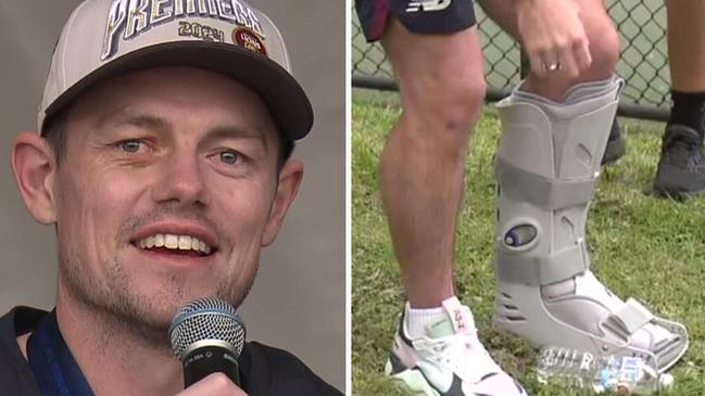 Lachie Neale speaks about his foot injury in the aftermath of Brisbane's premiership triumph.