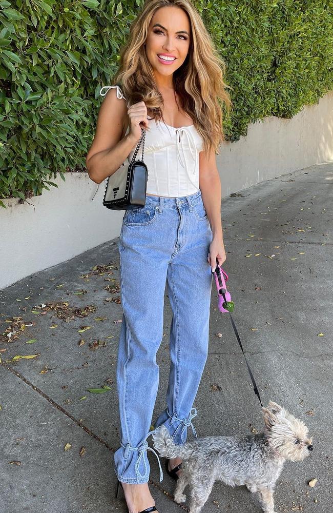 Chrishelle Stause has been convinced to give up her skinny jeans for these affordable straight legged pants. Picture: Instagram