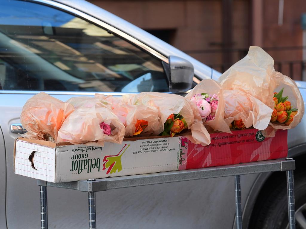 A delivery truck was seen unloading an array of floral arrangements outside of the Upper East Side hotel rumoured to be the host of Duchess Meghan Markle’s Baby Shower. Picture: BackGrid 