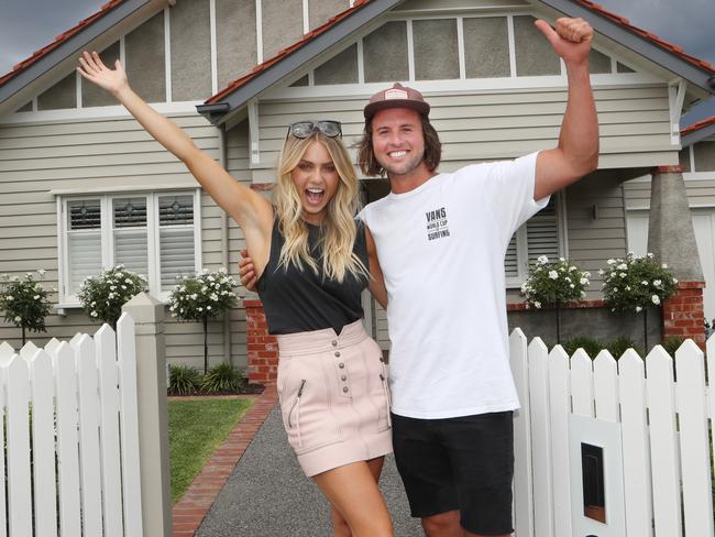 The Block winners Josh and Elyse after selling their Coburg house at auction. Picture: David Crosling