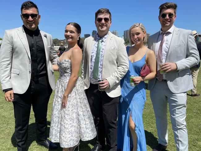 Alan, Cael, Jarrod, Renae and Luka at the 2024 Oaks Day. Picture: Himangi Singh.