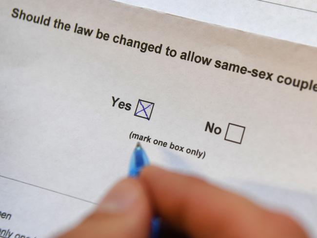 (FILES) A photo taken in Sydney on September 20, 2017, shows the voting form in the contentious postal survey on same-sex marriage, with ballots delivered across the vast continent ahead of an expected fractious campaign between the "yes" and "no" sides.  Nearly 60 percent of Australian voters have already cast their ballots in a controversial postal survey on whether to legalise same-sex marriage, officials said on October 3, 2017. With more than a month to run in the postal vote that began on September 12, an estimated 9.2 million people, or 57.5 percent of the electorate, had returned their forms as of September 29, the Australian Bureau of Statistics said.  / AFP PHOTO / WILLIAM WEST