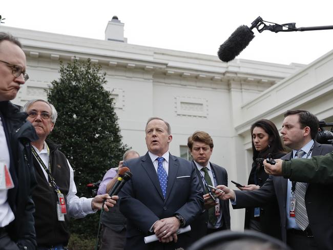 White House Press secretary Sean Spicer speaks to members of the media outside the West Wing. Picture: AP