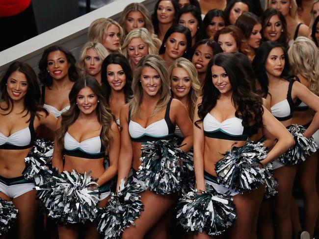 The Philadelphia Eagles cheerleaders take the field prior to Super Bowl LII against the New England Patriots at U.S. Bank Stadium on February 4, 2018 in Minneapolis, Minnesota. Picture: AFP