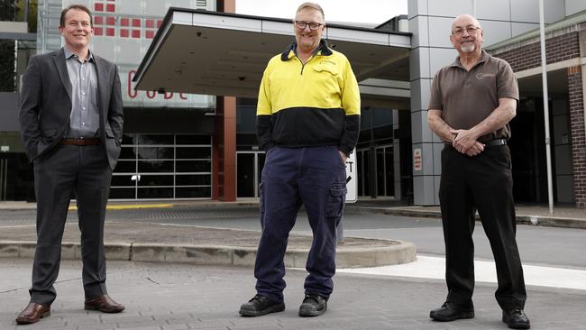 Campbelltown Catholic Club's food and beverage director Peter Sheppard, cellarman Danny Gillett and gaming floor supervisor Lindsay Hunter have received their jabs as part of the club’s incentive-based approach to vaccinating their workforce. Picture: Jonathan Ng