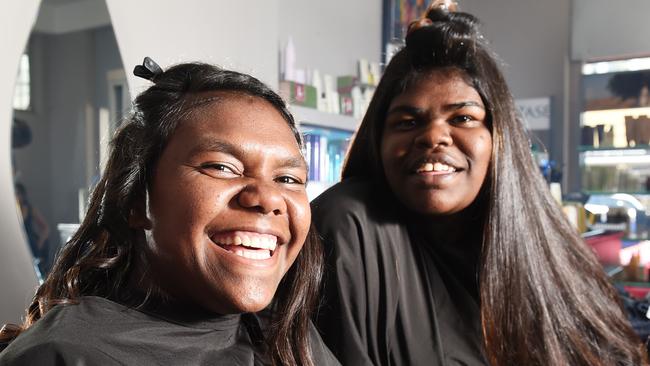 Melissa Wurramarrba and Dana Gumbula are the first students to graduate from Ngukurr. The community raised funds to get dresses and hair and make up for their graduation.