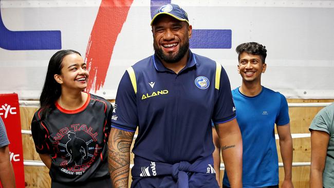 Eels prop Junior Paulo works with kids through his role as a community partnerships ambassador at PCYC. Picture: Toby Zerna