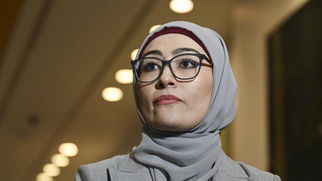 CANBERRA, Australia - NewsWire Photos - June 25, 2024: Senator Fatima Payman holds a press conference after crossing the floor to support Senator Mehreen FaruqiÃ¢â¬â¢s motion to have the Senate recognise Palestine as a state at Parliament House in Canberra. Picture: NewsWire / Martin Ollman