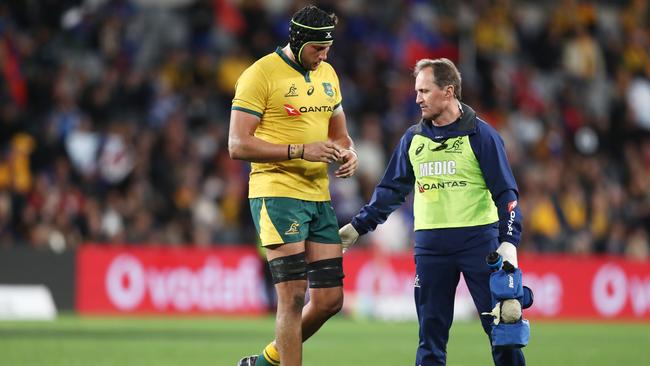 Adam Coleman of the Wallabies walks from the field at Bankwest Stadium.