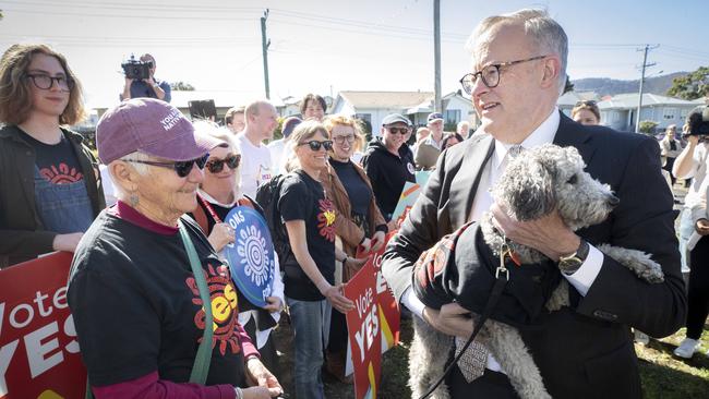 Prime Minister Anthony Albanese and supporters of Yes23 at Goodwood. Picture: Chris Kidd