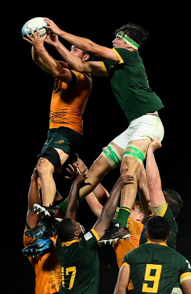 Players compete for the line out throw during The Rugby Championship U20 Round 2 match between Australia and South Africa. Picture: Albert Perez/Getty Images