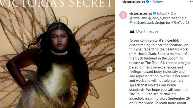 Victoria's Secret issued a statement after many furious fans left angry comments on their Instagram posts promoting the 2023 show. Picture: Instagram / Victoria's Secret