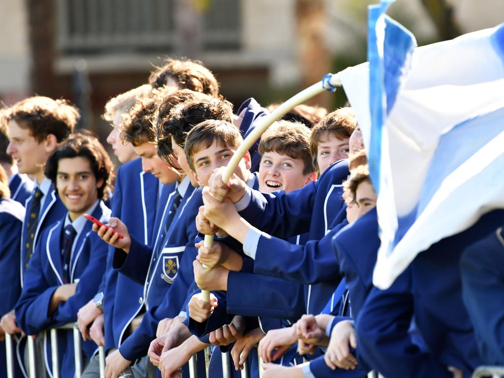 St Peter’s supporters at the college’s intercol game against Prince Alfred. Picture: AAP/ Keryn Stevens.