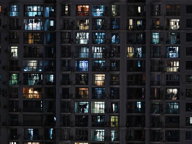 View of residential units during a Covid-19 coronavirus lockdown in the Jing'an district of Shanghai. Picture: AFP