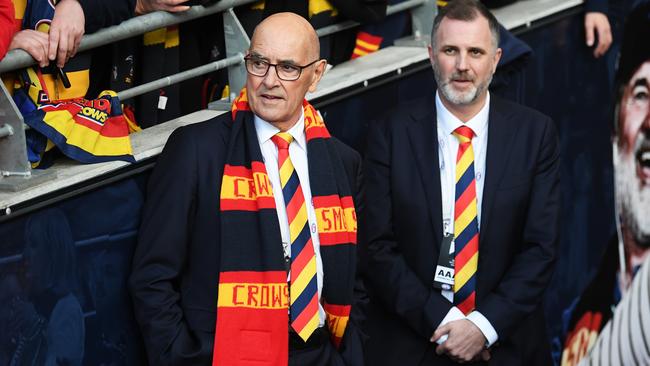 Crows chairman John Olsen, left, says he didn’t sleep a lot on Saturday night. Picture: Mark Brake/Getty Images