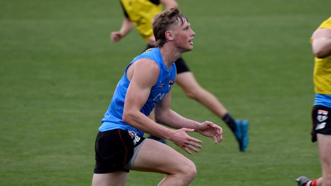 Max Heath on the move during a drill on Wednesday. Picture: Andrew Henshaw