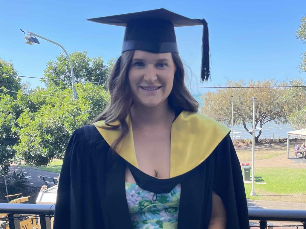 Bachelor of Education student Kasey Bryant at the University of the Sunshine Coast graduation ceremony at the Beach House Hotel on October 12, 2023.