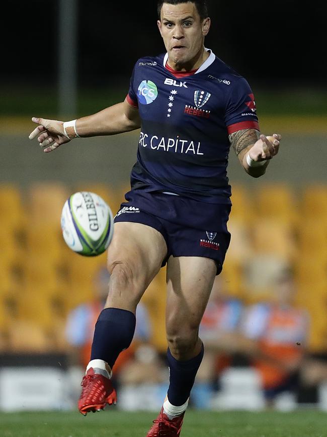 Matt Toomua of the Rebels kicks during the match. Picture: /Getty Images