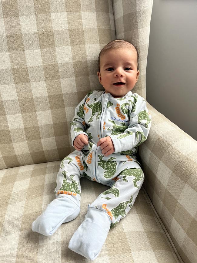 William McLennan, three months old. Will has been trying to copy our mouth movements and has recently been sucking his bottom lip in and out, doing raspberries and sticking his tongue out.