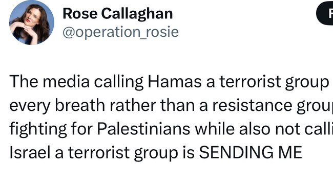 Comedian Rose Callaghan says Hamas are a resistance group in a social media post.
