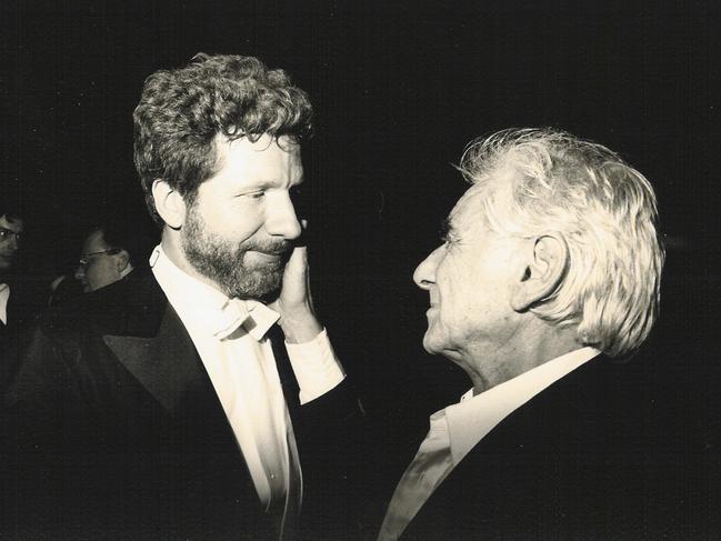 Conductor John Mauceri with conductor/composer Leonard Bernstein in the late 1970s. Mauceri conducted the Adelaide Symphony Orchestra in Bernstein on Stage! for the 2018 Adelaide Festival.