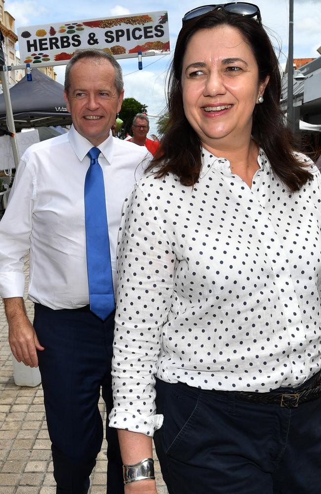 Premier Annastacia Palaszczuk with federal Opposition Leader Bill Shorten yesterday. Picture: Darren England/AAP