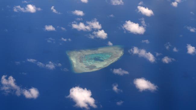 An aerial view of a reef in the disputed Spratly islands. Picture: AFP