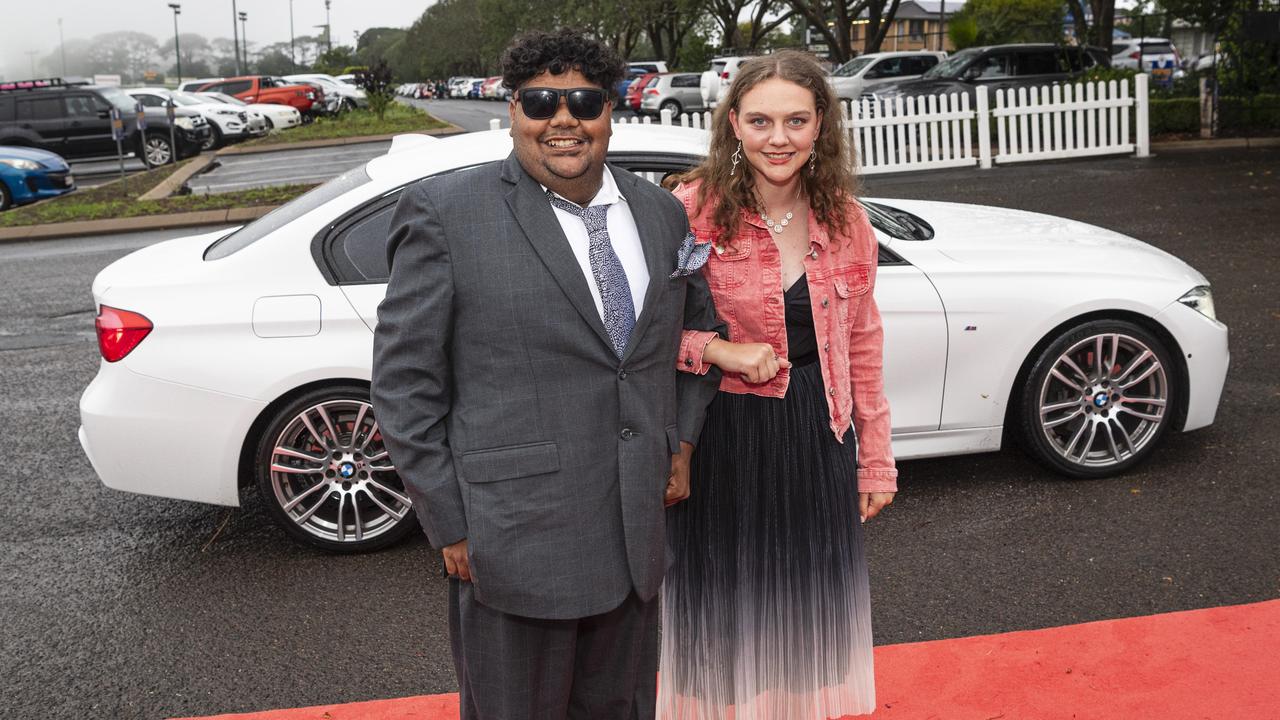 Graduate Jerrell Binge with partner Lizzie Crocker at Clifford Park Special School formal at Clifford Park Racecourse, Wednesday, November 20, 2024. Picture: Kevin Farmer