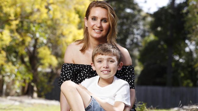 Former Big Brother Winner Regina Sorensen with son Lucas 9, who is battling cystic fibrosis. Photo Lachie Millard