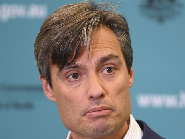 Deputy Chief Medical Officer Dr Nick Coatsworth speaks to the media during a press conference at the Australian Department of Health in Canberra, Monday, April 20, 2020. (AAP Image/Lukas Coch) NO ARCHIVING