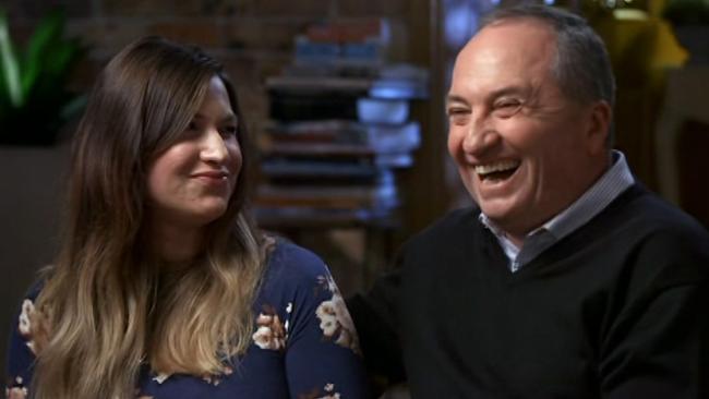 Screen grabs of Vikki Campion and Barnaby Joyce during their first interview since the birth of their baby - interviewed on Channel Seven’s Sunday Night program, 03 June 2018. Credit: Channel 7