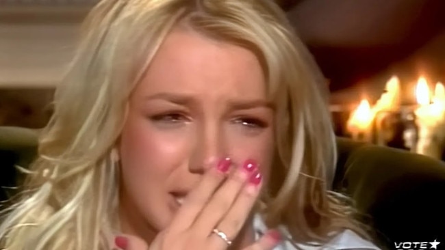 Britney broken down in tears during a TV interview in 2003. Picture from