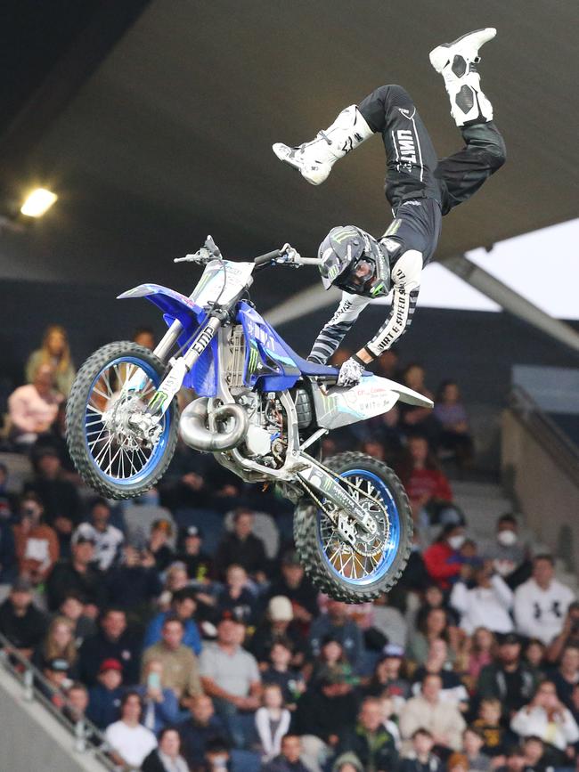 Nitro Circus at Kardinia Park on March 7, 2022. Stunts, crowd reactions, fireworks, plenty of colour. Picture: Mark Wilson